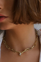 Load image into Gallery viewer, Gold Link Chain w/ Rhinestone Pendant Necklace
