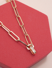Load image into Gallery viewer, Gold Link Chain w/ Rhinestone Pendant Necklace
