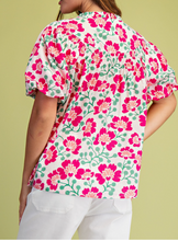 Load image into Gallery viewer, Fuchsia Floral Mix Blouse w/ Puff Short Sleeves
