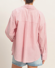 Load image into Gallery viewer, Red and White Striped Oversized Button-Up Shirt.
