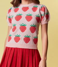 Load image into Gallery viewer, Pink Sweet Strawberry Puff Sleeve Sweater
