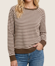 Load image into Gallery viewer, Mocha Stripe Brushed Pullover
