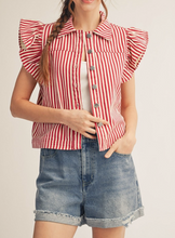 Load image into Gallery viewer, Red Stripe Ruffle Sleeve Vest
