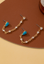 Load image into Gallery viewer, Turquoise Crystal Chain Loop Earrings
