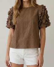 Load image into Gallery viewer, Coffee Ruffle Puff Sleeve Top
