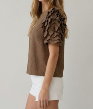 Load image into Gallery viewer, Coffee Ruffle Puff Sleeve Top
