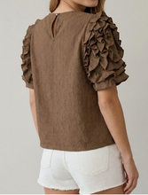 Load image into Gallery viewer, Coffee Ruffle Puff Sleeve Top
