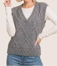 Load image into Gallery viewer, Gray Studded Cable Knit Sweater Vest
