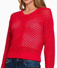 Load image into Gallery viewer, Red Crochet Cardigan Sweater
