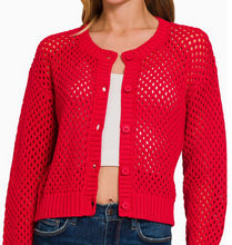 Load image into Gallery viewer, Red Crochet Cardigan Sweater
