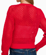 Load image into Gallery viewer, Red Crochet Cardigan Sweater
