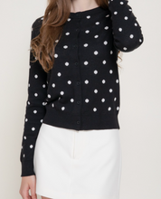 Load image into Gallery viewer, Black &amp; White Polka Dot Cardigan
