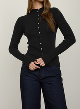 Load image into Gallery viewer, Black Ribbed Button-Down Sweater
