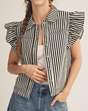 Load image into Gallery viewer, Black Stripe Ruffle Sleeve Vest

