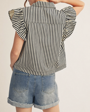Load image into Gallery viewer, Black Stripe Ruffle Sleeve Vest
