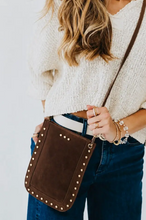 Load image into Gallery viewer, Suede Studded Phone Crossbody
