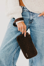 Load image into Gallery viewer, Solid Color Suede Woven Checker Clutch Wristlet
