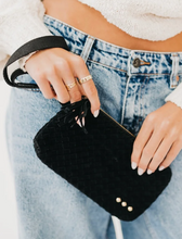 Load image into Gallery viewer, Solid Color Suede Woven Checker Clutch Wristlet
