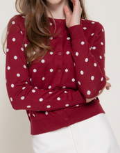 Load image into Gallery viewer, Burgundy &amp; Ivory Polka Dot Cardigan
