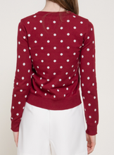 Load image into Gallery viewer, Burgundy &amp; Ivory Polka Dot Cardigan
