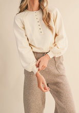 Load image into Gallery viewer, Ivory Puff Sleeve Henley Sweater
