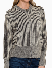Load image into Gallery viewer, Black Two-Tone Zip-Up Sweater
