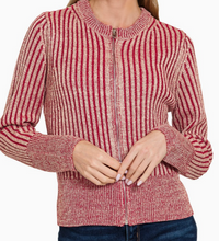 Load image into Gallery viewer, Red Two-Tone Zip-Up Sweater
