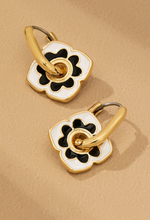 Load image into Gallery viewer, Black &amp; White Floral Huggie Earrings
