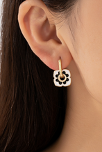 Load image into Gallery viewer, Black &amp; White Floral Huggie Earrings
