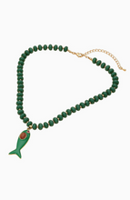 Load image into Gallery viewer, Green Beaded Fish Pendant Necklace
