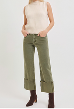 Load image into Gallery viewer, Olive Cuffed Wide Leg Jeans
