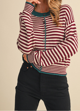Load image into Gallery viewer, Burgundy Striped Button Down Sweater Cardigan
