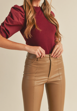 Load image into Gallery viewer, Burgundy Ruched Puff Sleeve Sweater Top
