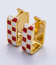 Load image into Gallery viewer, Checker Enamel Rectangle Hoop Earrings
