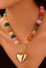 Load image into Gallery viewer, Colorful Beaded Heart Charm Necklace
