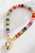 Load image into Gallery viewer, Colorful Beaded Heart Charm Necklace
