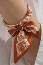 Load image into Gallery viewer, Brown Paisley Scarf Bow Stretch Bracelet
