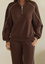 Load image into Gallery viewer, Coffee Brown Contrast Piping Pullover &amp; Wide Leg Pants Set
