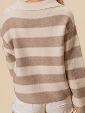 Load image into Gallery viewer, Stripe Oatmeal &amp; Taupe Notch Neck Sweater
