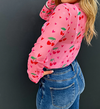 Load image into Gallery viewer, Pink Cherry Hearts Mesh Long Sleeve
