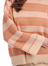 Load image into Gallery viewer, Tan, Cream, Orange Stripe Mock Neck Wide Arm Sweater
