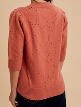 Load image into Gallery viewer, Dusty Rose Pointelle Short Sleeve Sweater
