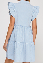 Load image into Gallery viewer, Blue &amp; White Stripe Ruffle Sleeveless Dress

