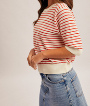 Load image into Gallery viewer, Cream &amp; Red Stripe Short Sleeve Sweater
