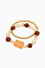 Load image into Gallery viewer, Mahjong 2-Piece Stretch Bracelet Set w/ Tile Charm &amp; Pearl beads
