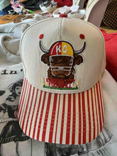 Load image into Gallery viewer, Red &amp; White Stripe KC Football Trucker Hat
