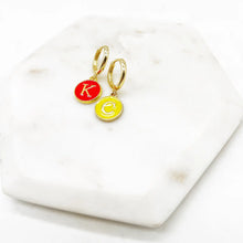 Load image into Gallery viewer, Red &amp; Yellow Charm Huggie Hoop Earrings
