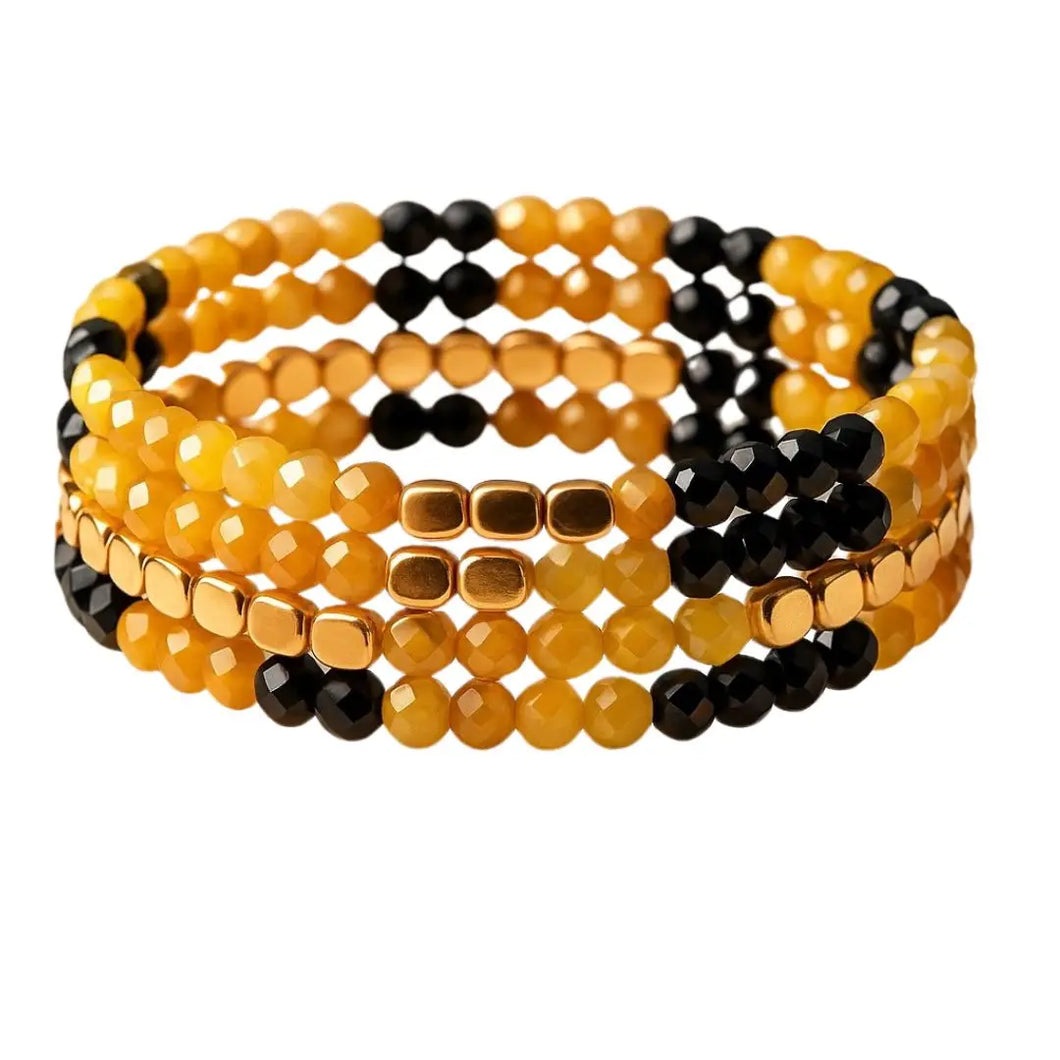 Black & Gold Bead Bracelet Set