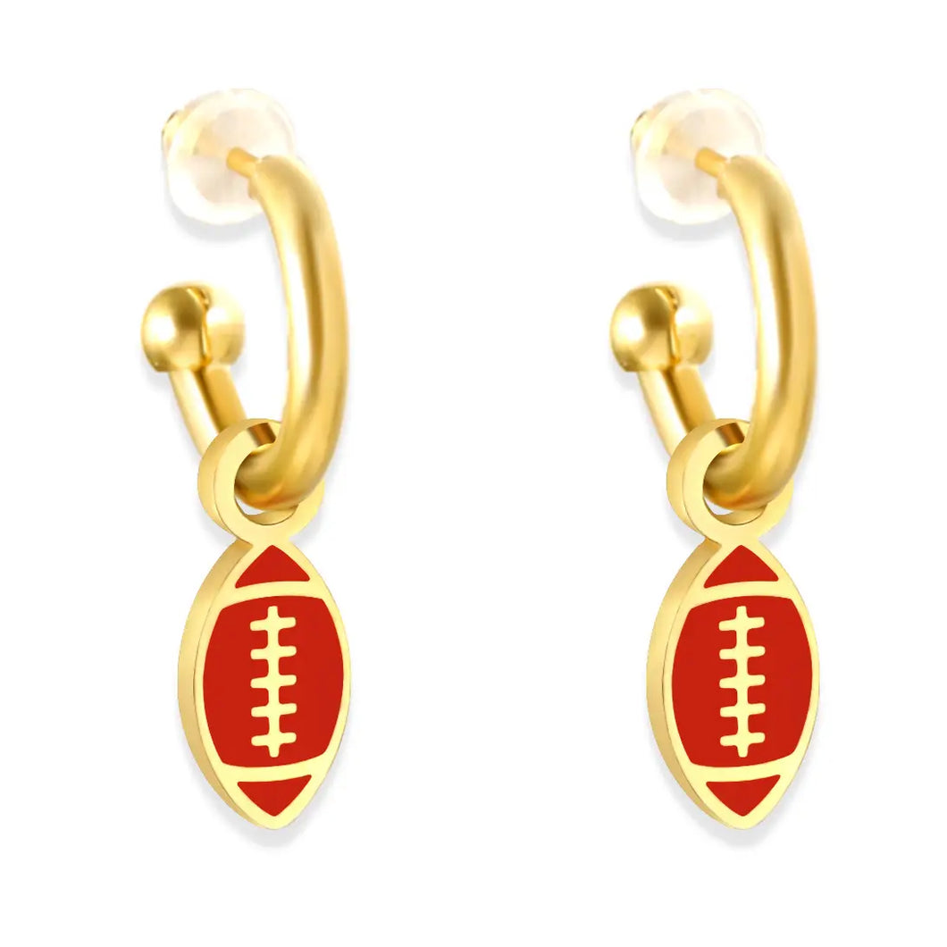 Red & Gold Football Huggie Hoop Earrings