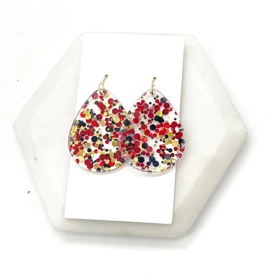 Red, Black, & Gold Glitter Teardrop Earrings